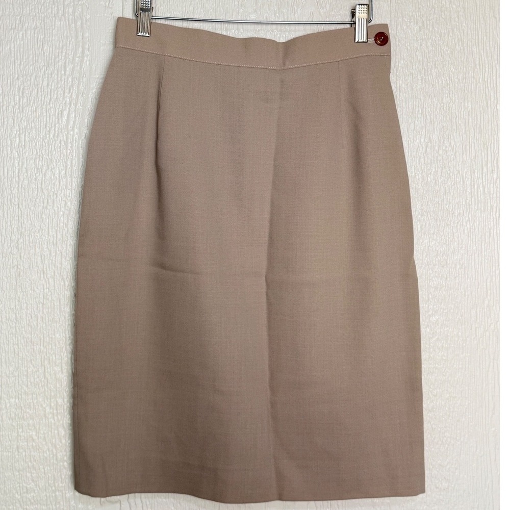 Vintage Boutique Joconde Womens Taupe Beige 100% Wool Pencil Skirt Canadian